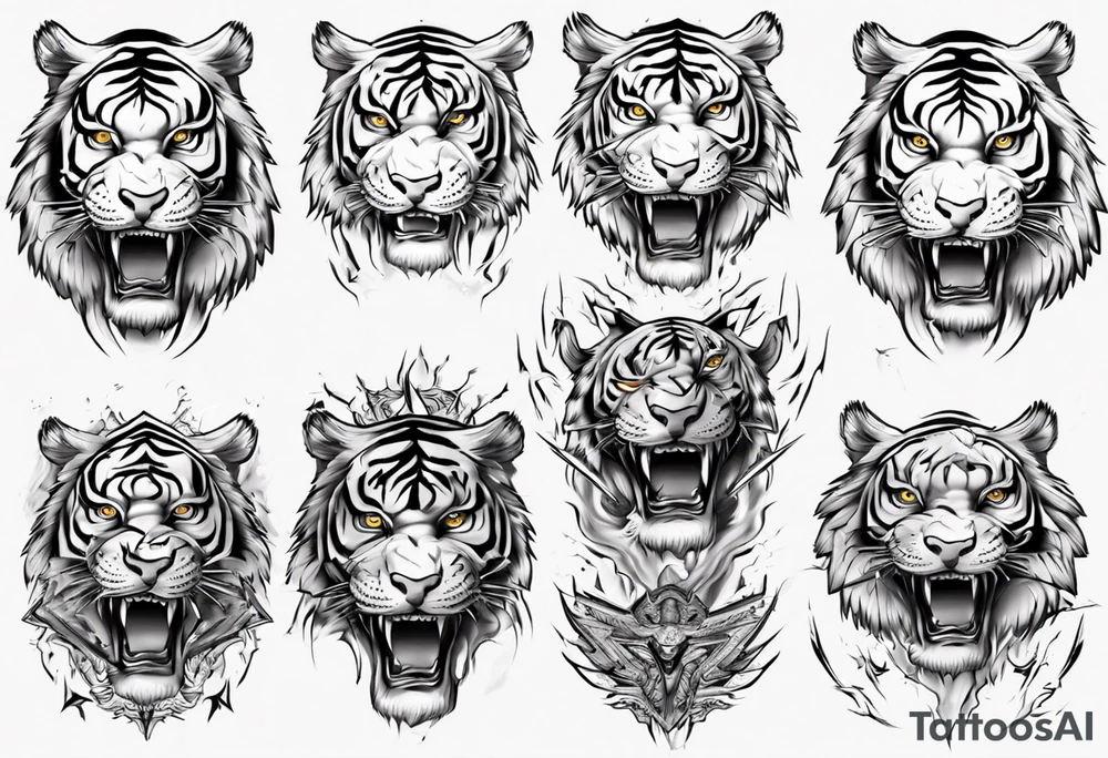 ancient Tiger with lightning for a forearm sleeve tattoo idea