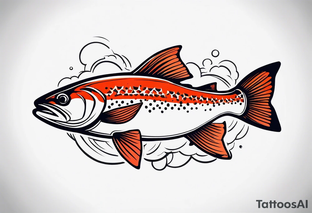"A small tattoo featuring a lovestruck trout as the main theme, drawn without lines, using only color combinations." tattoo idea