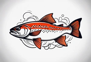 "A small tattoo featuring a lovestruck trout as the main theme, drawn without lines, using only color combinations." tattoo idea