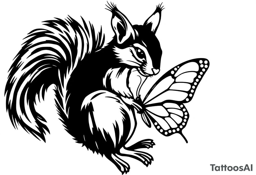 Squirrel kissing butterfly tattoo idea