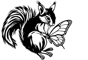 Squirrel kissing butterfly tattoo idea