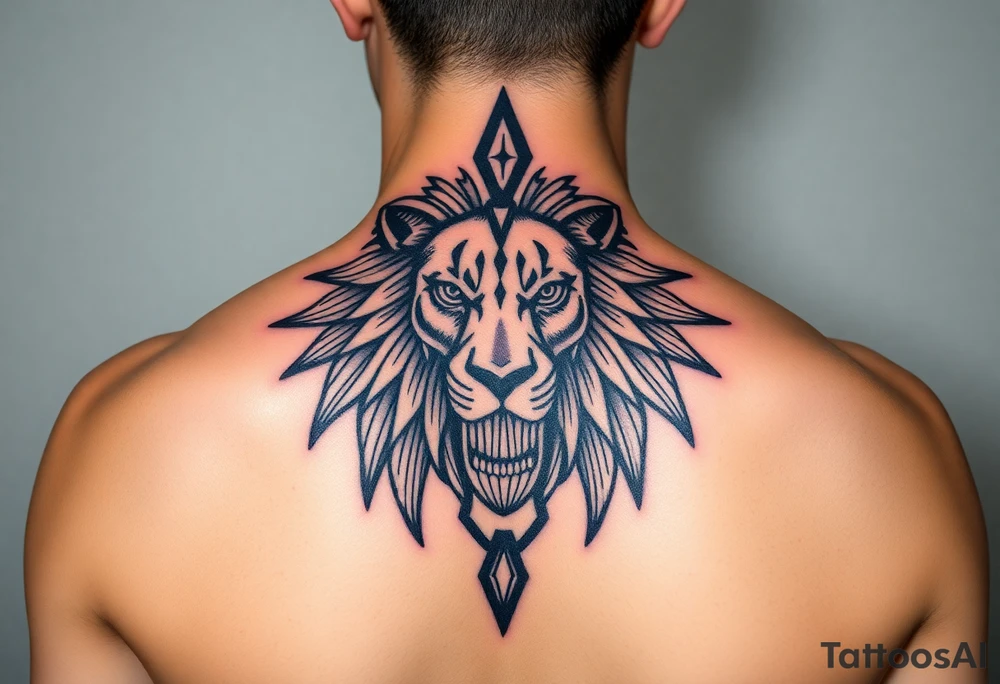 Black ankh lion tattoo idea