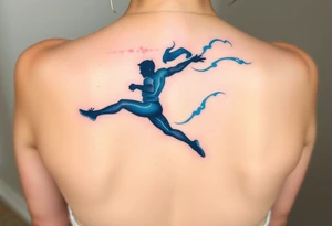 A dynamic silhouette of Chase in mid-leap, surrounded by blue energy lines, creating a sense of speed. tattoo idea