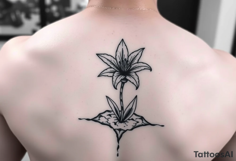 lily coming up out of the tile floor tattoo idea