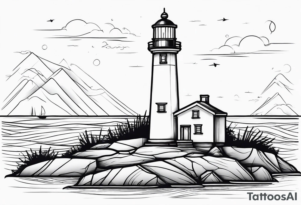lighthouse at the ocean, minimalist, fine line tattoo idea