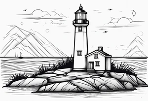 lighthouse at the ocean, minimalist, fine line tattoo idea
