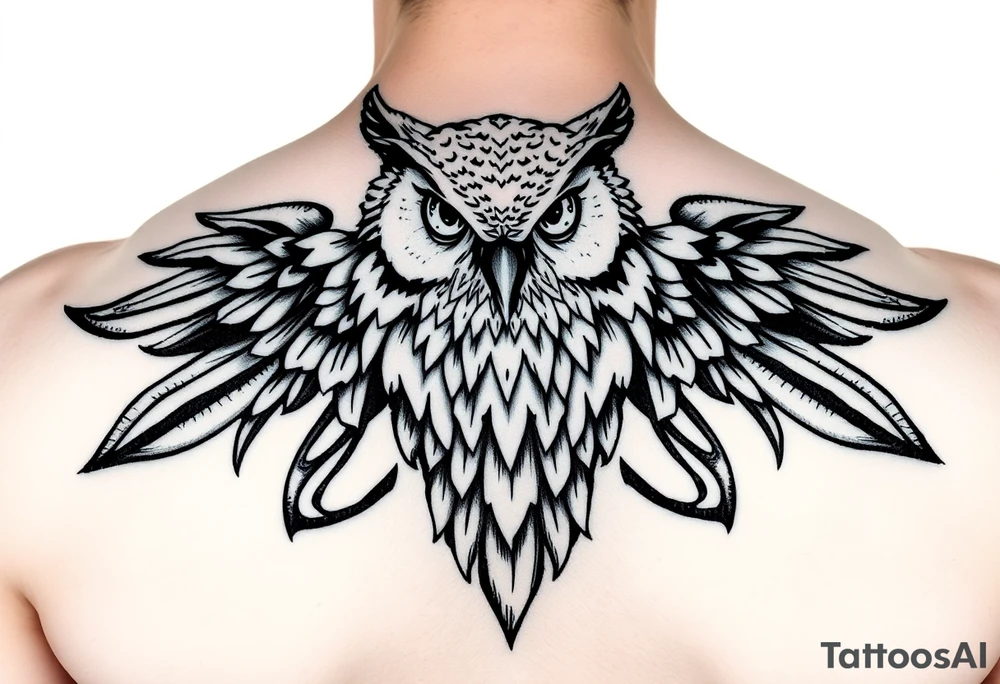 powerful majestic white owl with tribal designs tattoo idea