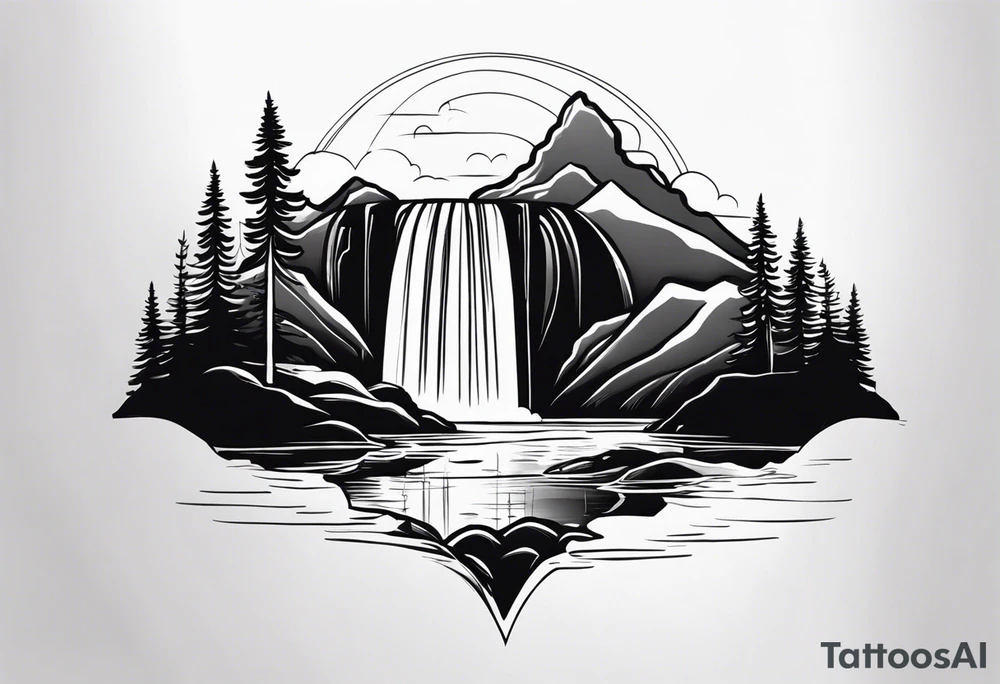 Waterfall in a nordic 
mountain tattoo idea