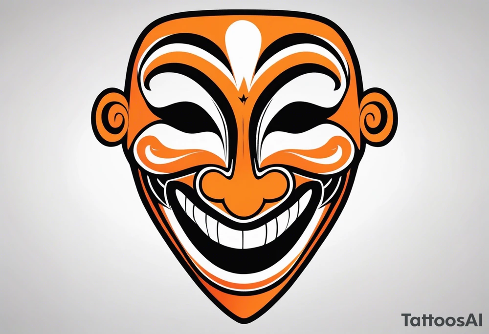 Laughing mask that is orange and black simplistic tattoo idea