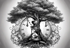 tattoo drawing of a tree coming out of a hour glass tattoo idea