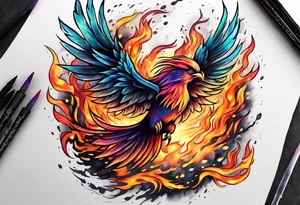 Phoenix flying out of fire tattoo idea