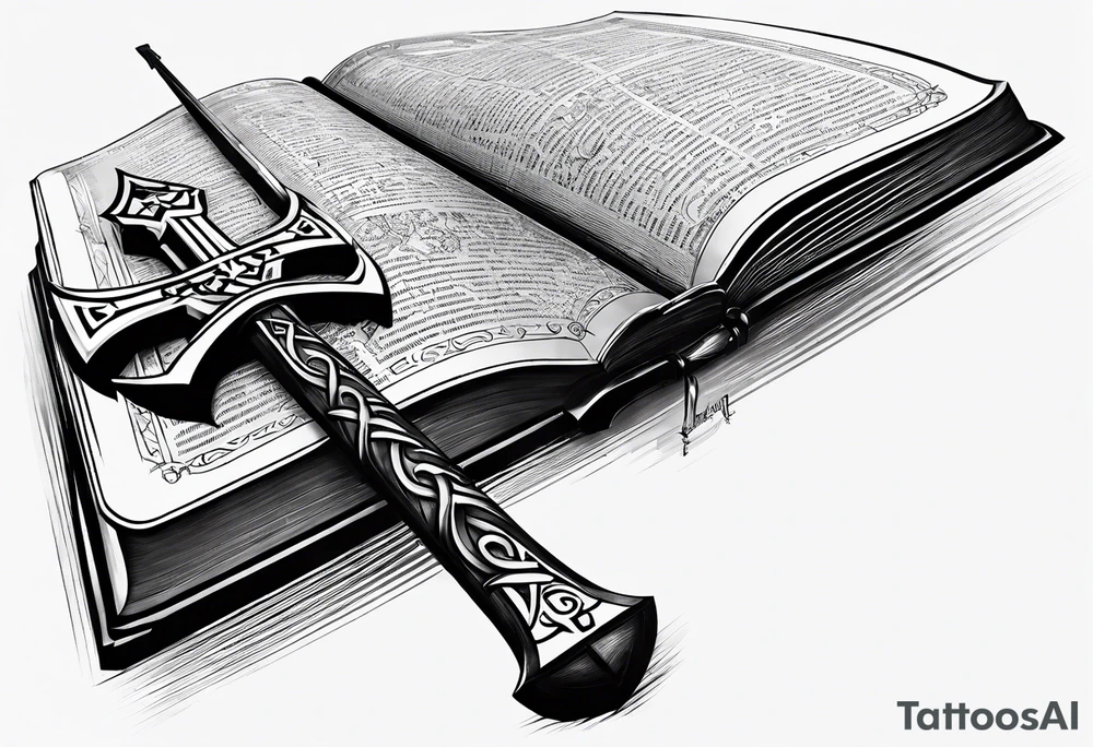 The symbol of Matthias a open Bible and a battle Axe tattoo idea