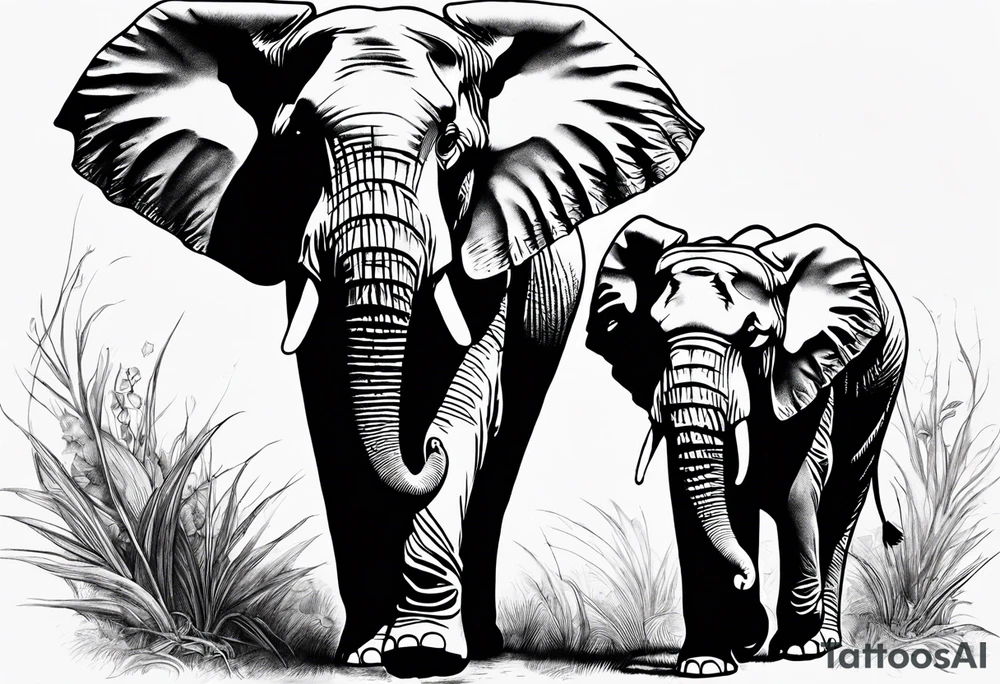 Elephant helping another to not fall tattoo idea