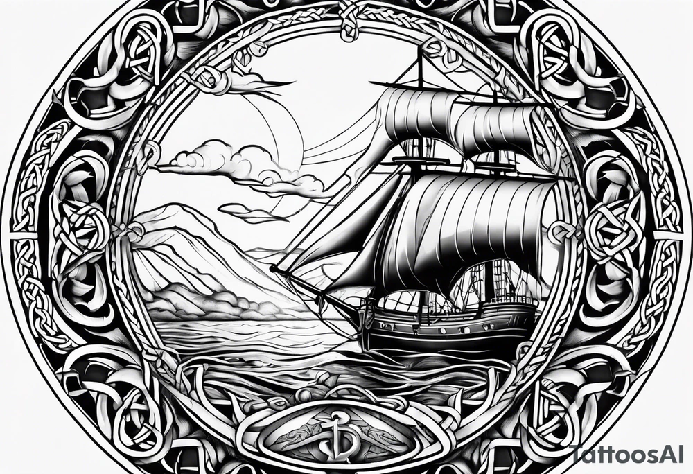 Celtic nautical scene, forearm, half sleeve, anchor, compass tattoo idea