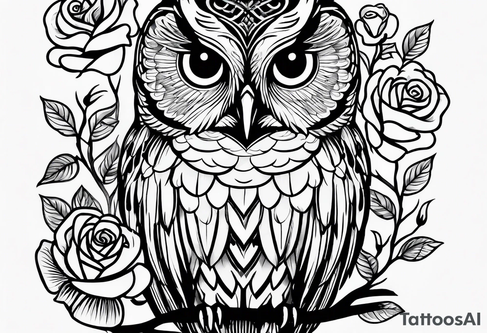 Barred owl with a rose and a heart tattoo idea