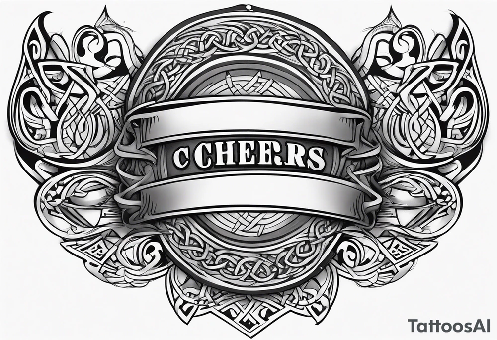 Cheers Mate text, armband +Celtic +grey Cancer Ribbon +tribal +artistic tattoo idea