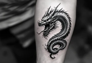 scary big dragon hissing with long tail tattoo idea