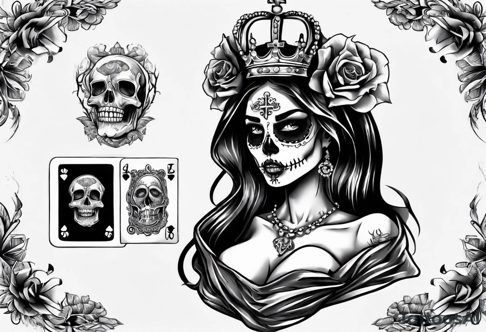 santa la muerta with money and crown
on the card tattoo idea