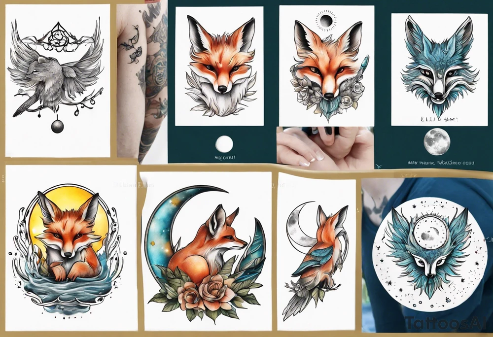 wasser sonne und mond fuchs eule kolibri tattoo idea