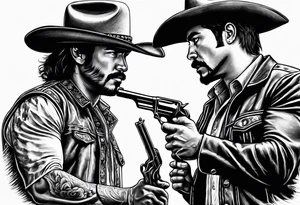 A cowboy and a mexican having a mexican standoff draw tattoo idea