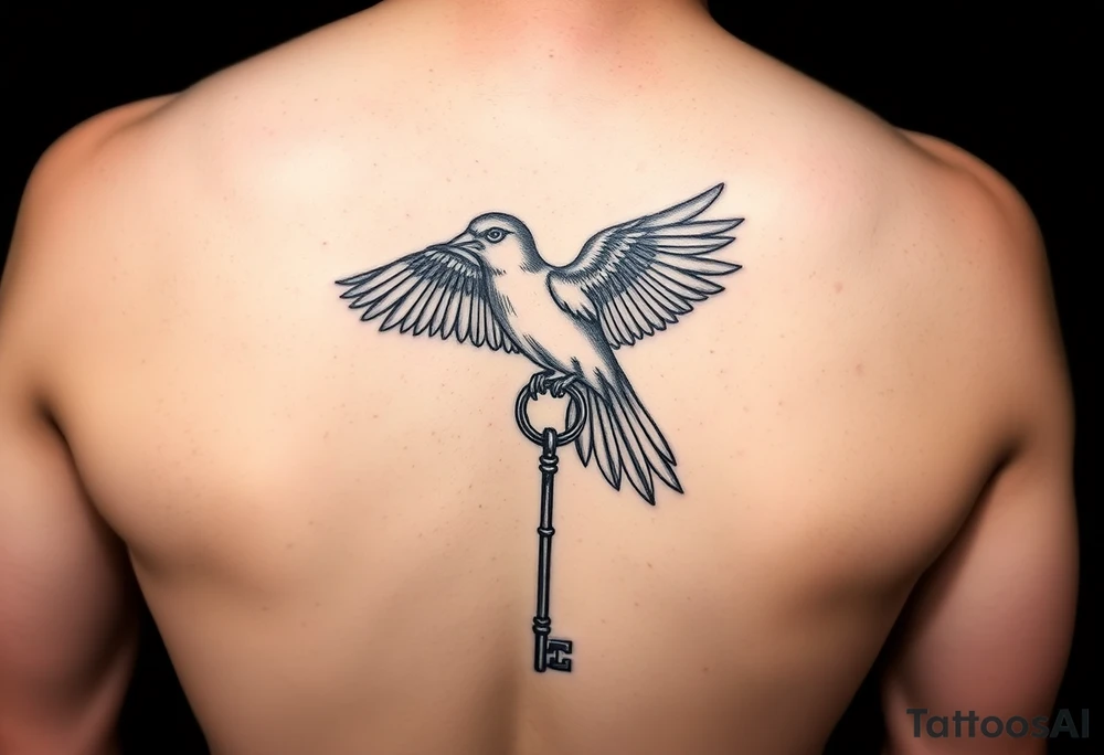 He still holds the key dangle key from red bird in memory of tattoo idea