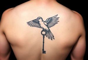 He still holds the key dangle key from red bird in memory of tattoo idea