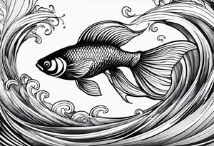 “Create a delicate tattoo of a goldfish swimming in a wave, emphasizing its flowing fins and graceful movement. tattoo idea