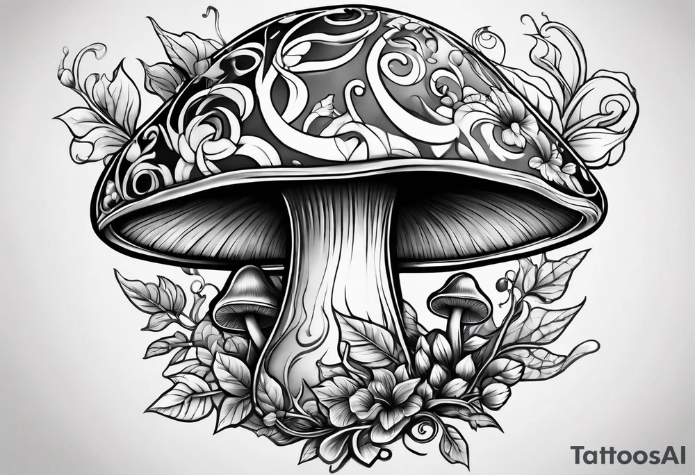 vines wrapped around a mushroom tattoo idea