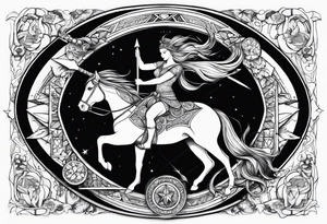 sagittarius sign with designs surrounding it tattoo idea