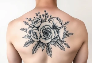 vintage bouquet of wild roses and meadow flowers with morning dew tattoo idea