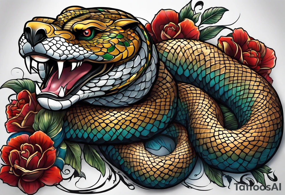 Snake wrapped around bear tattoo idea