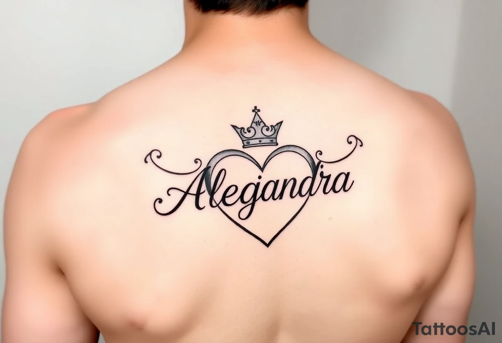 the name Alejandra in a heart with a crown tattoo idea