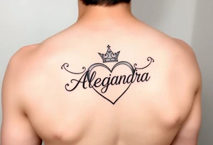 the name Alejandra in a heart with a crown tattoo idea