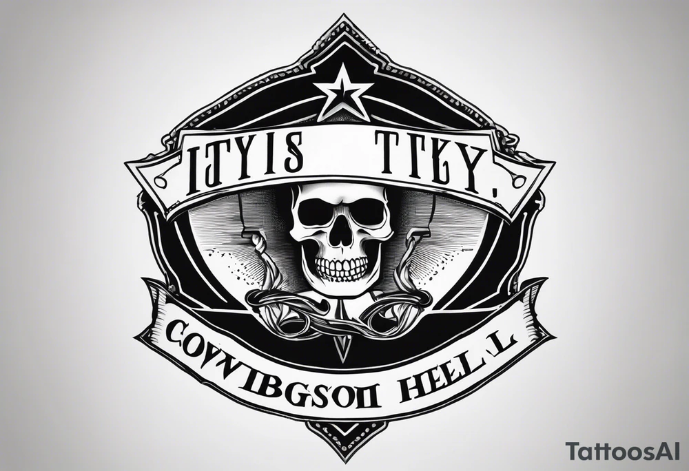 a SKULL tattoo with the overhead text saying "COWBOYS FROM HELL" and the bottom text saying "ARLINGTON, TX" tattoo idea