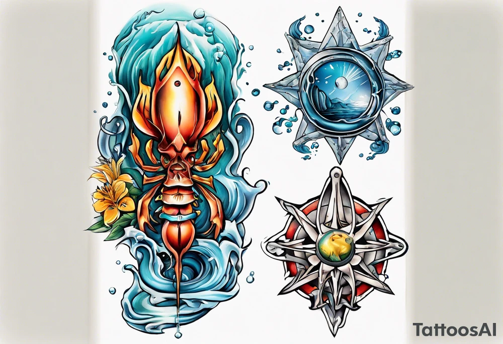 sternzeichen krebs und wasser bund tattoo idea