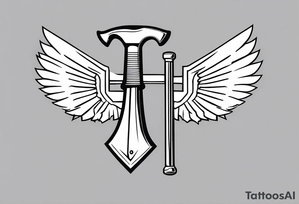 crossed miner's hammer and pick are between the canary's raised wings tattoo idea