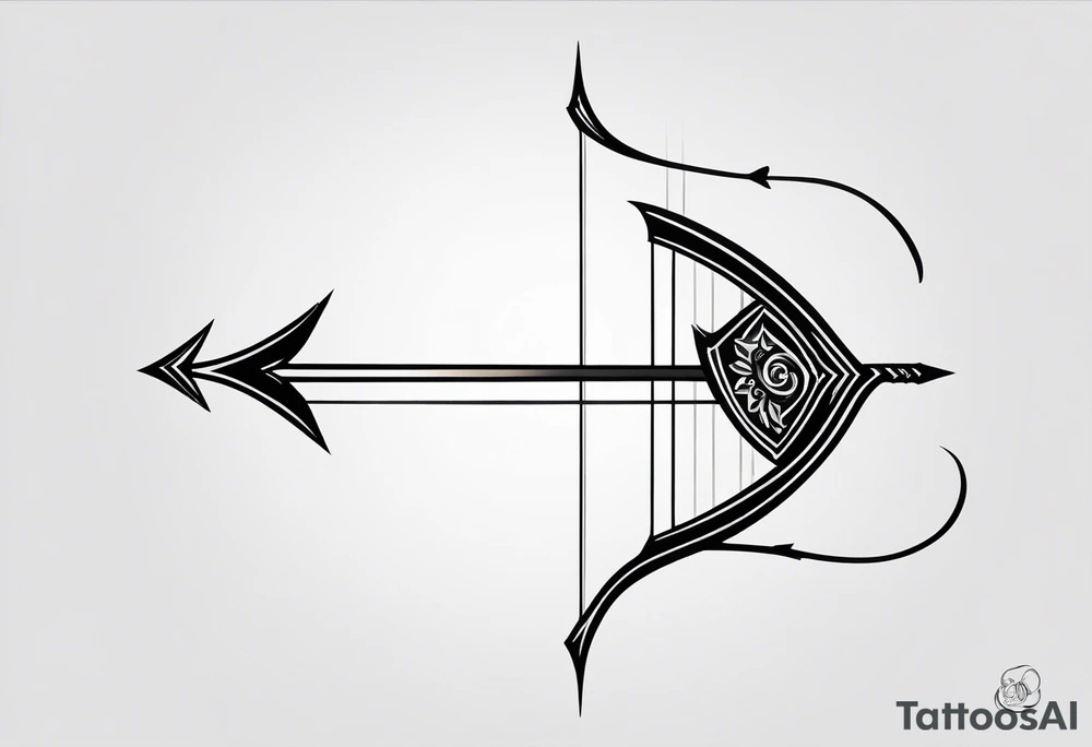 A loaded bow with 2 arrows. simplistic, minimalist and clean, even abstract. no people. very few lines. keep it simple tattoo idea