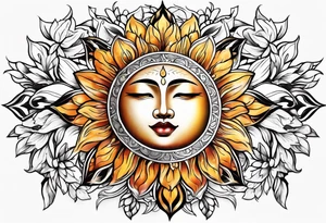 sun moon floral tattoo idea