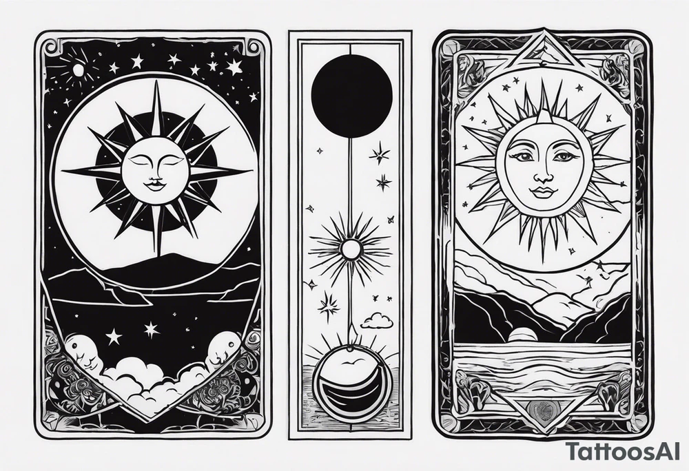 Two tarot cards, one sun and one moon, contrasting colours tattoo idea