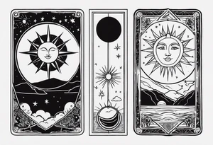 Two tarot cards, one sun and one moon,  contrasting colours tattoo idea