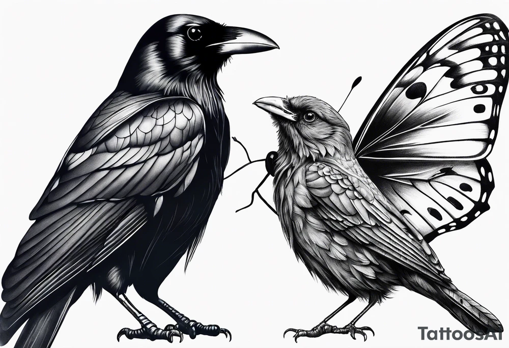 A Butterfly and a Raven together, they have the same size tattoo idea