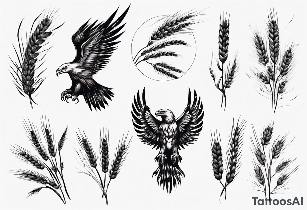 girl holding wheat eagle tattoo idea