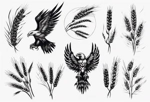 girl holding wheat eagle tattoo idea