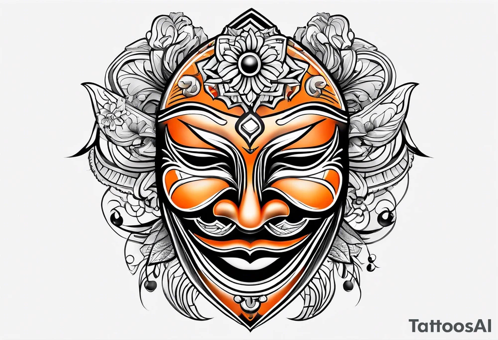 Laughing mask that is orange and black simplistic tattoo idea