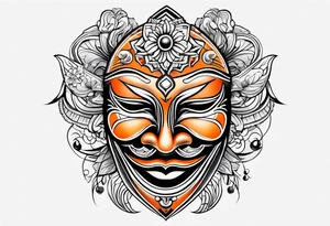 Laughing mask that is orange and black simplistic tattoo idea