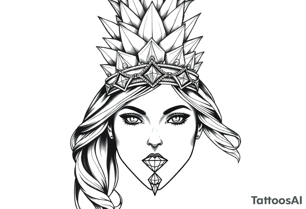 Majestic, pineapple, crown, diamonds, vagina, anus tattoo idea