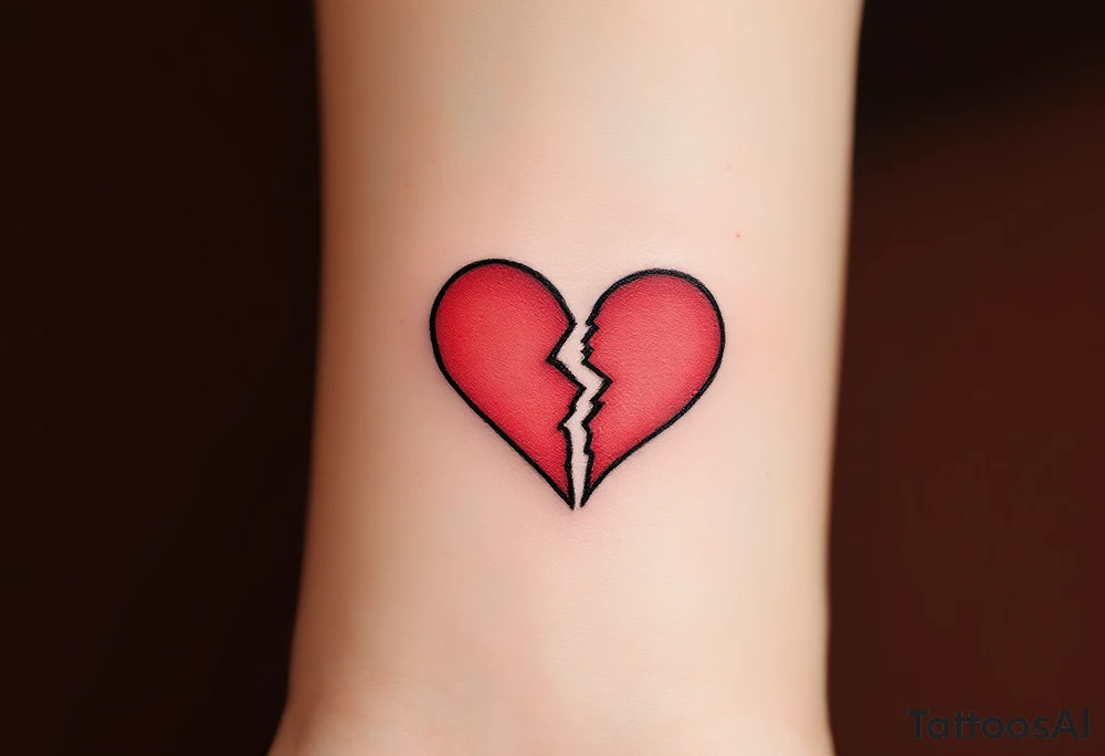A minimalist red heart split between two wrists, forming a whole when held togethe tattoo idea