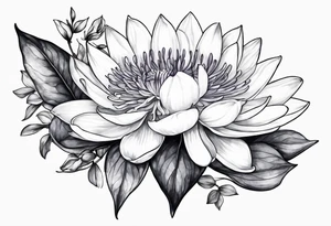 Larkspur and water lily with stems tied with ribbon tattoo idea