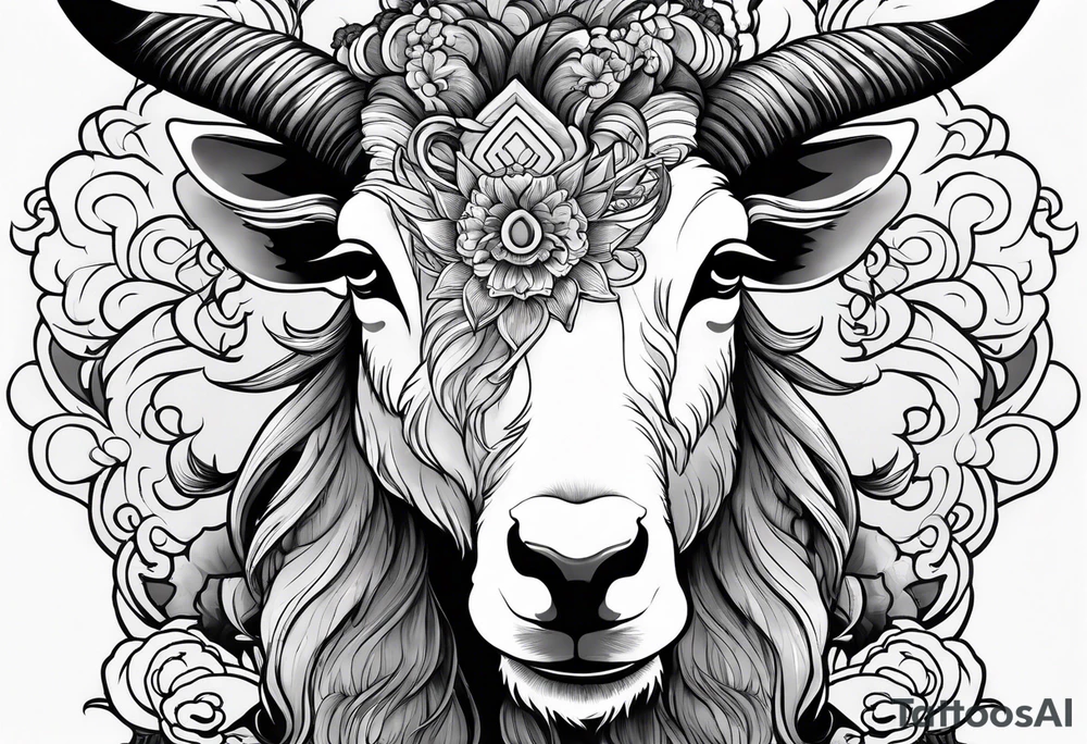 full goat body with japanese clouds tattoo idea