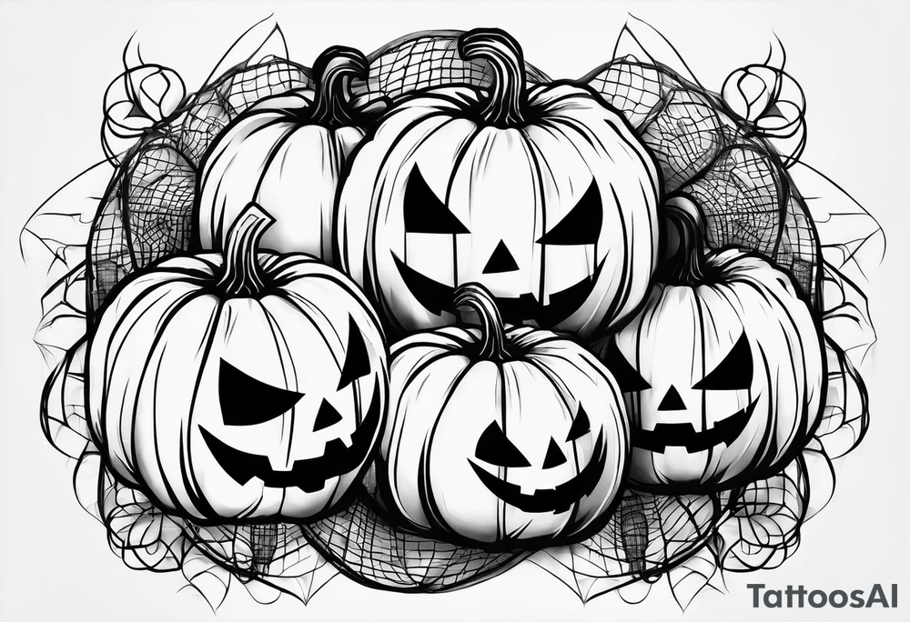scary pumpkins with a spidernet in the background tattoo idea